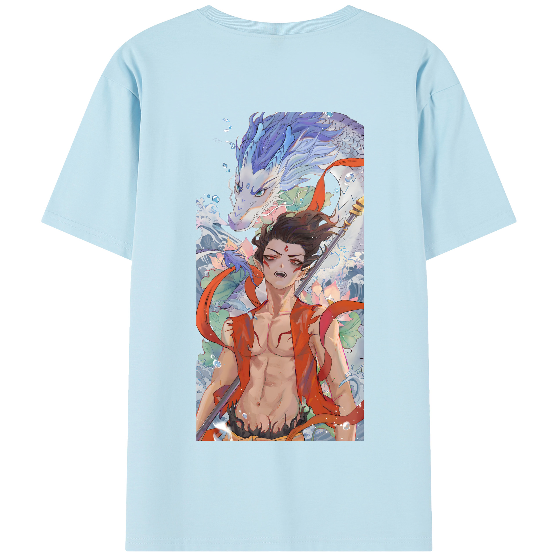 （画像用） Ne Zha 2 ナタ 魔童の大暴れ 綿100％半袖Tシャツ（背面プリント）